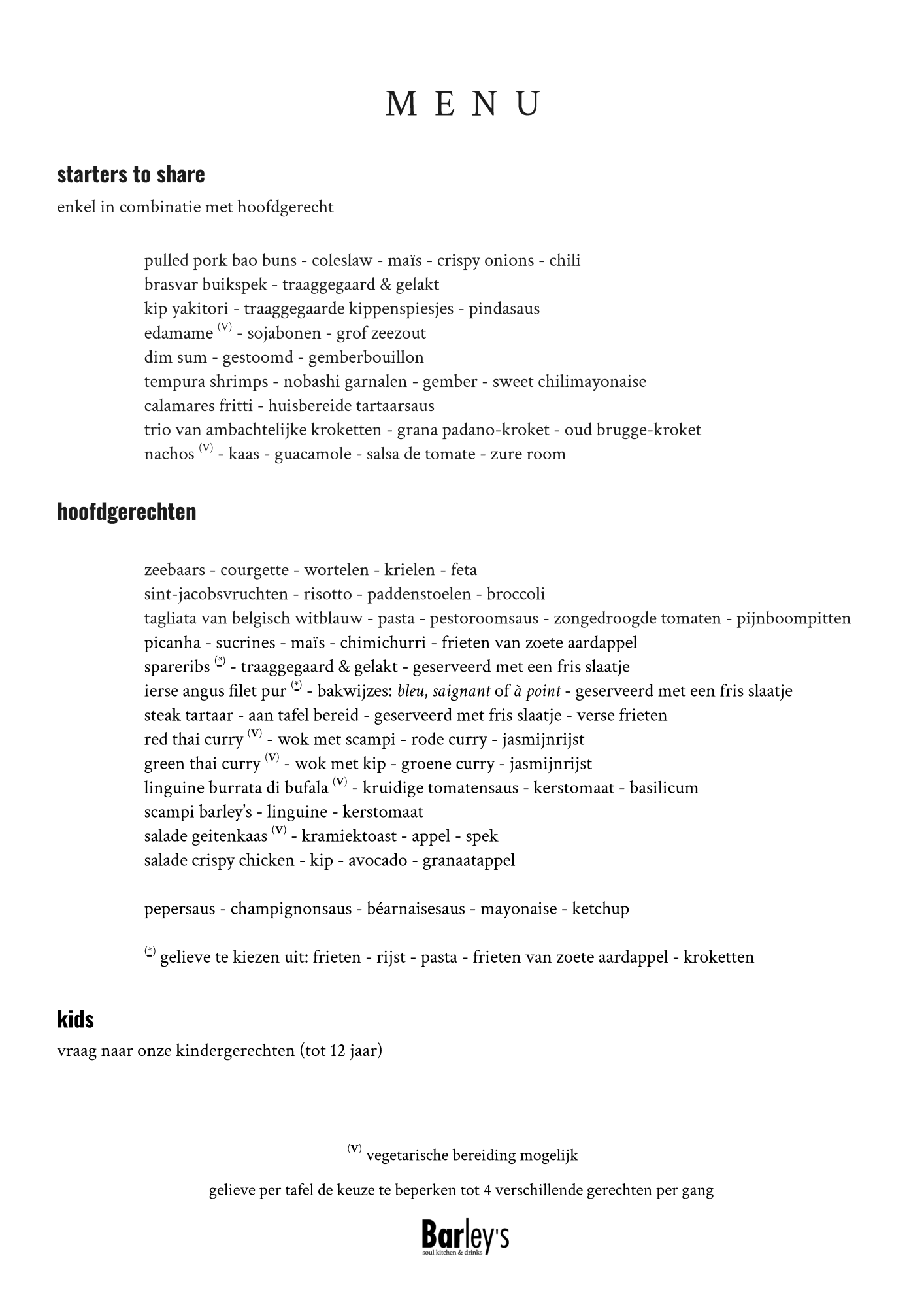 De kaart | Restaurant Barley's | TableFever