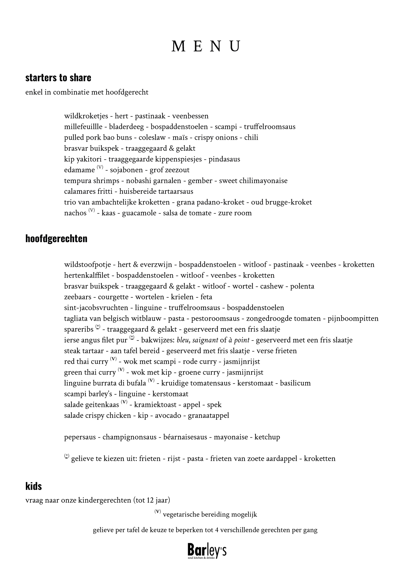 De kaart | Restaurant Barley's | TableFever