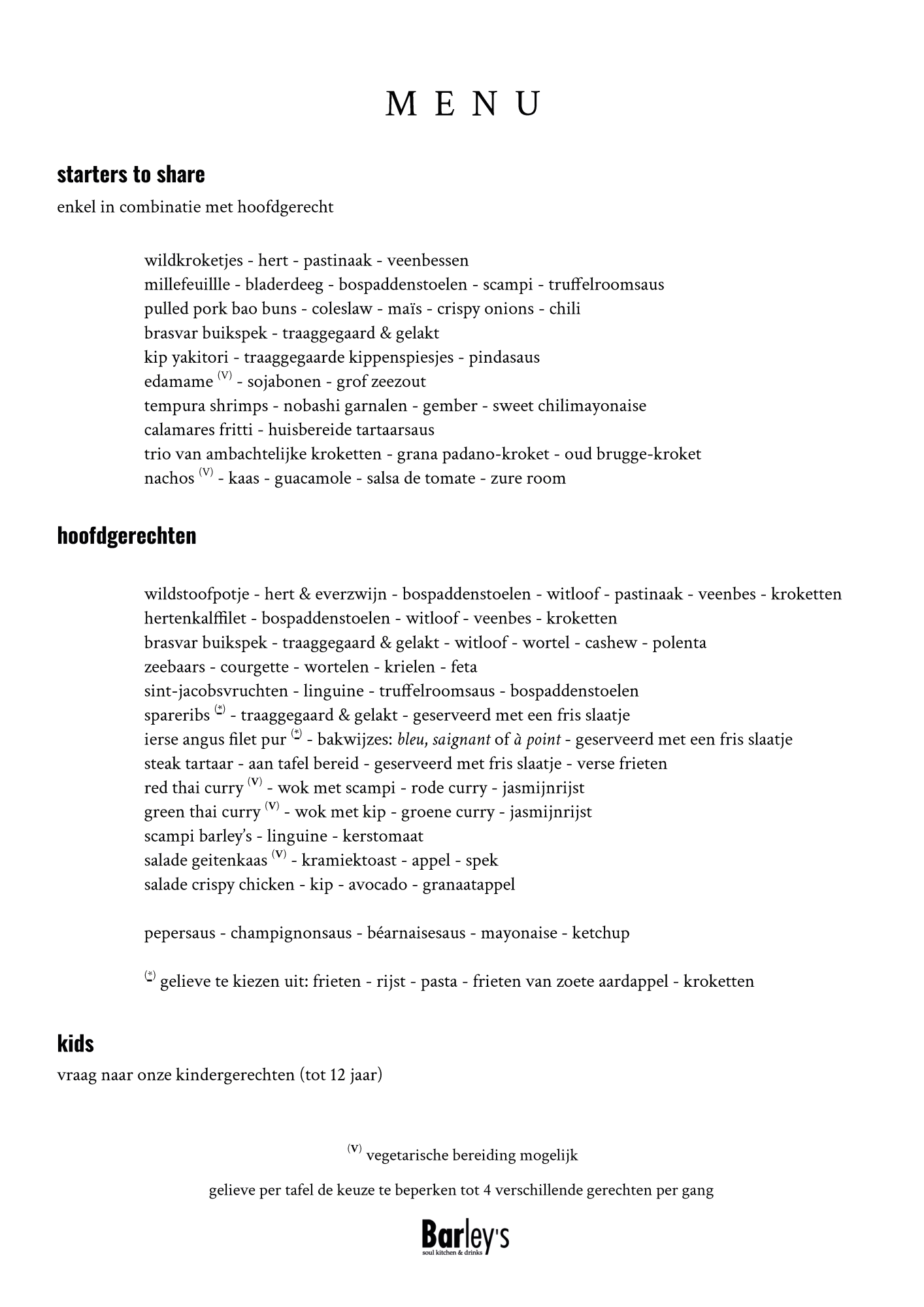 De kaart | Restaurant Barley's | TableFever