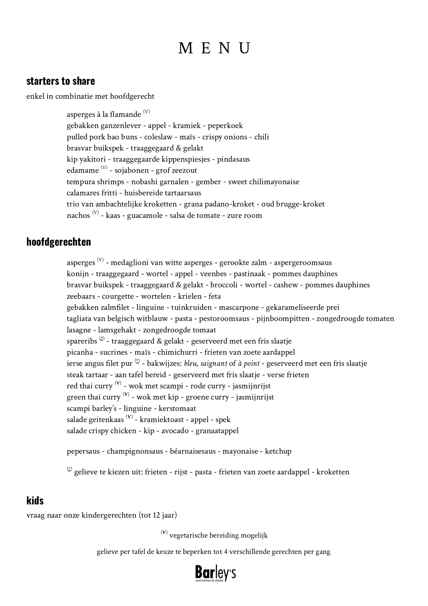 De kaart | Restaurant Barley's | TableFever