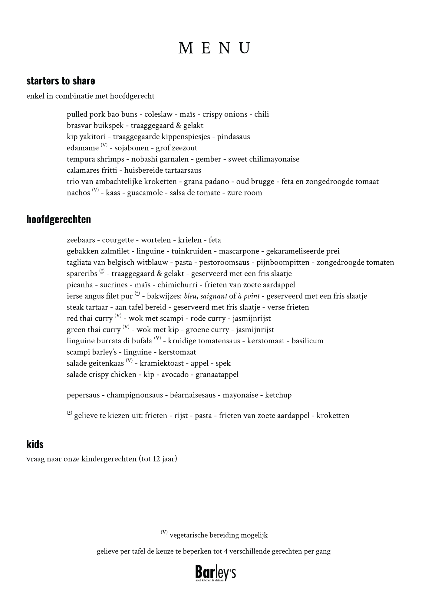 De kaart | Restaurant Barley's | TableFever